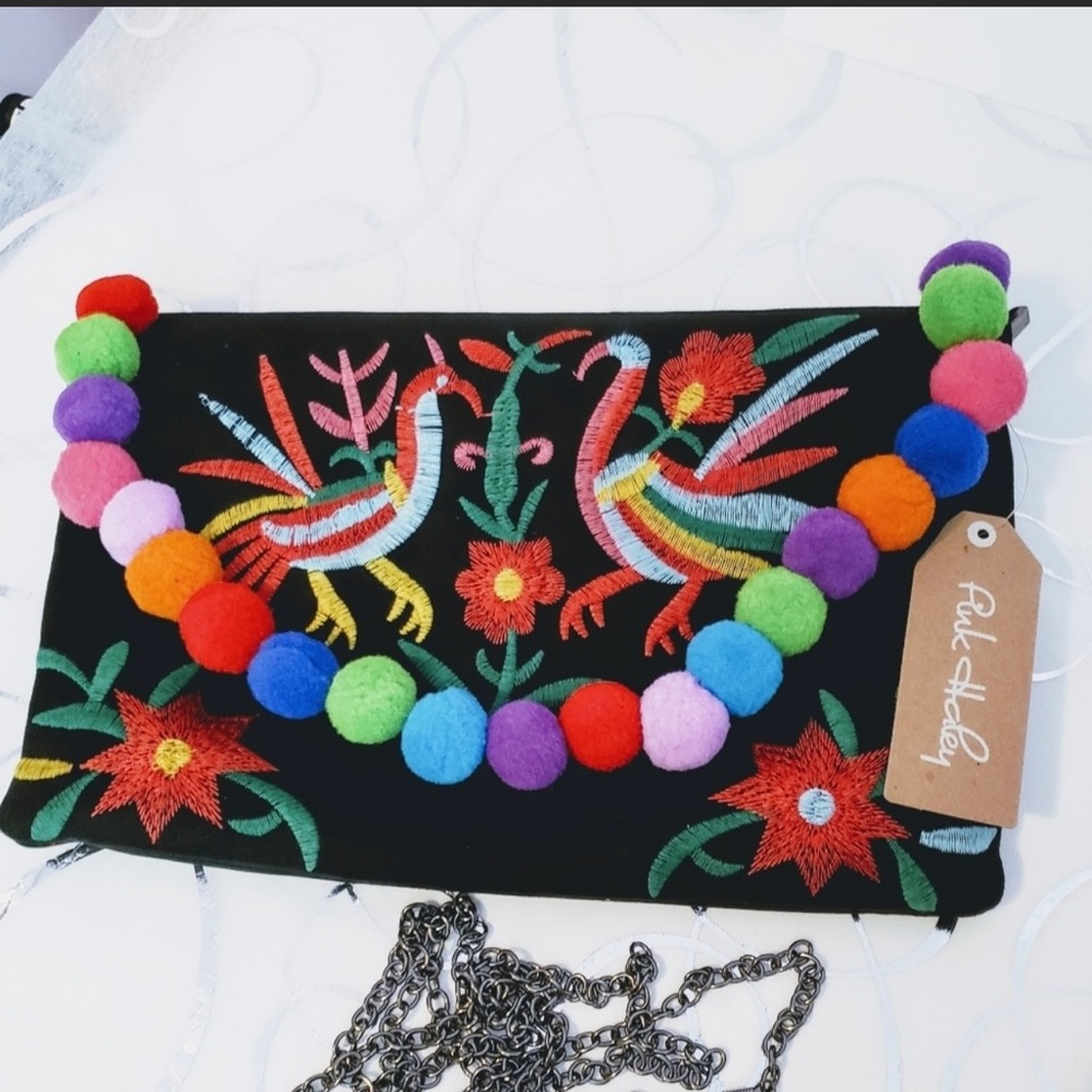 Pink Haley Embroidered Crossbody Clutch Black